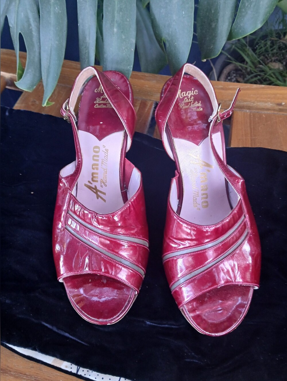 Amano Vintage Retro Style Patten Leather Slingback Sandals